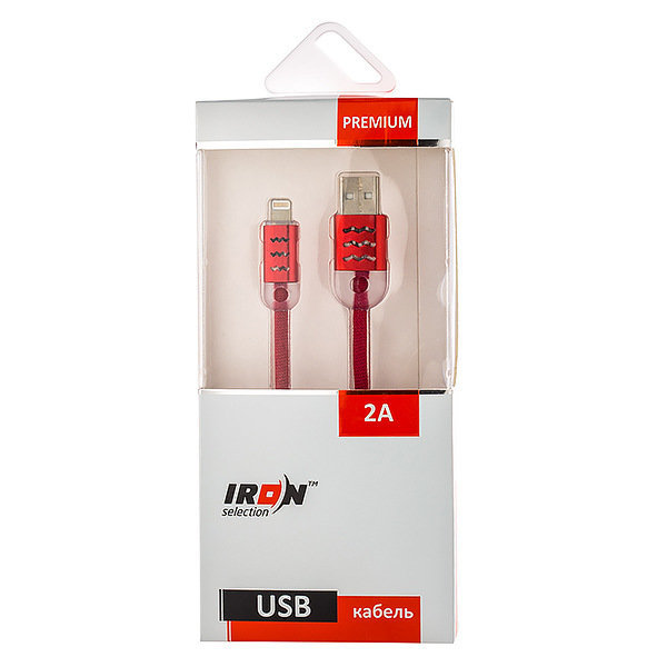 Кабель USB - MicroUSB Iron Selection PREMIUM 2A текстильный светящийся красный