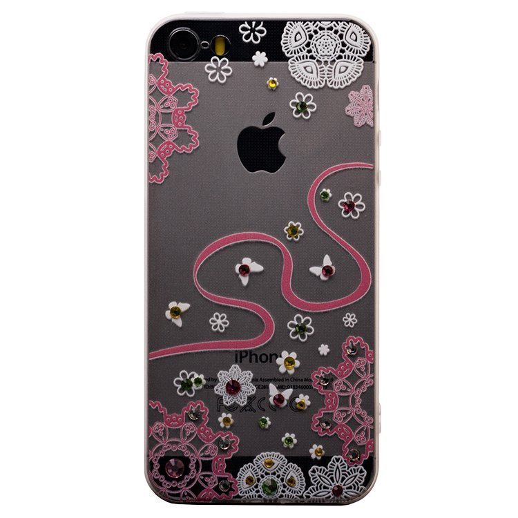 Накладка SC118 Прозрачная с рисунком и стразами iPhone 5 (008)