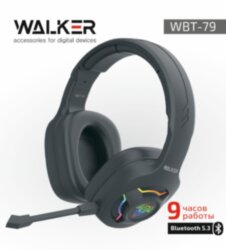 Наушники WALKER Bluetooth полноразмерные WBT-79, микрофон, подстветка, черные