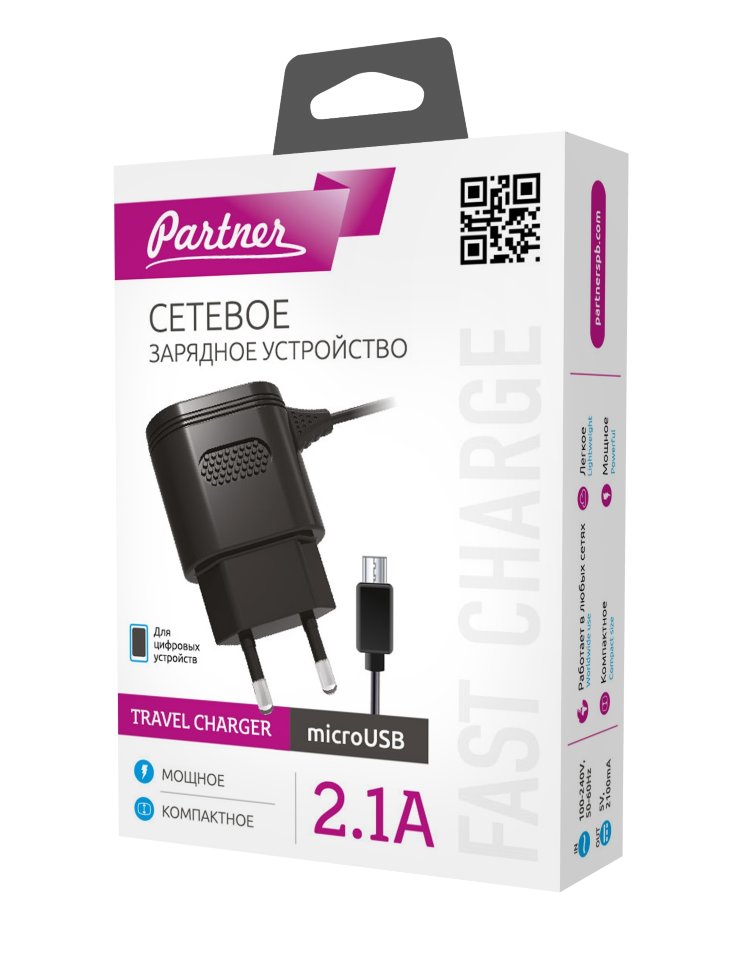СЗУ Partner MicroUSB 2.1A черное