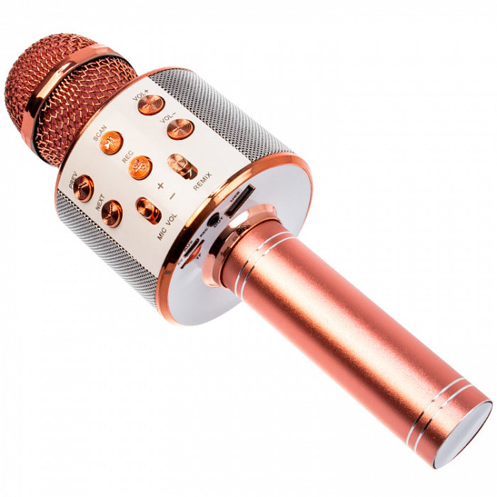 Микрофон-колонка Q858 Bluetooth+FM+microSD+USB+AUX розовое золото