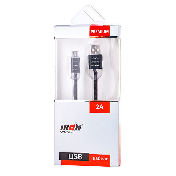 Кабель USB - MicroUSB Iron Selection PREMIUM 2A текстильный светящийся черный