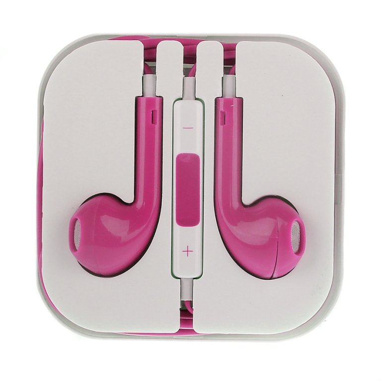 Гарнитура MP3 EaePods с кнопкой ответа и регулятором громкости розовая