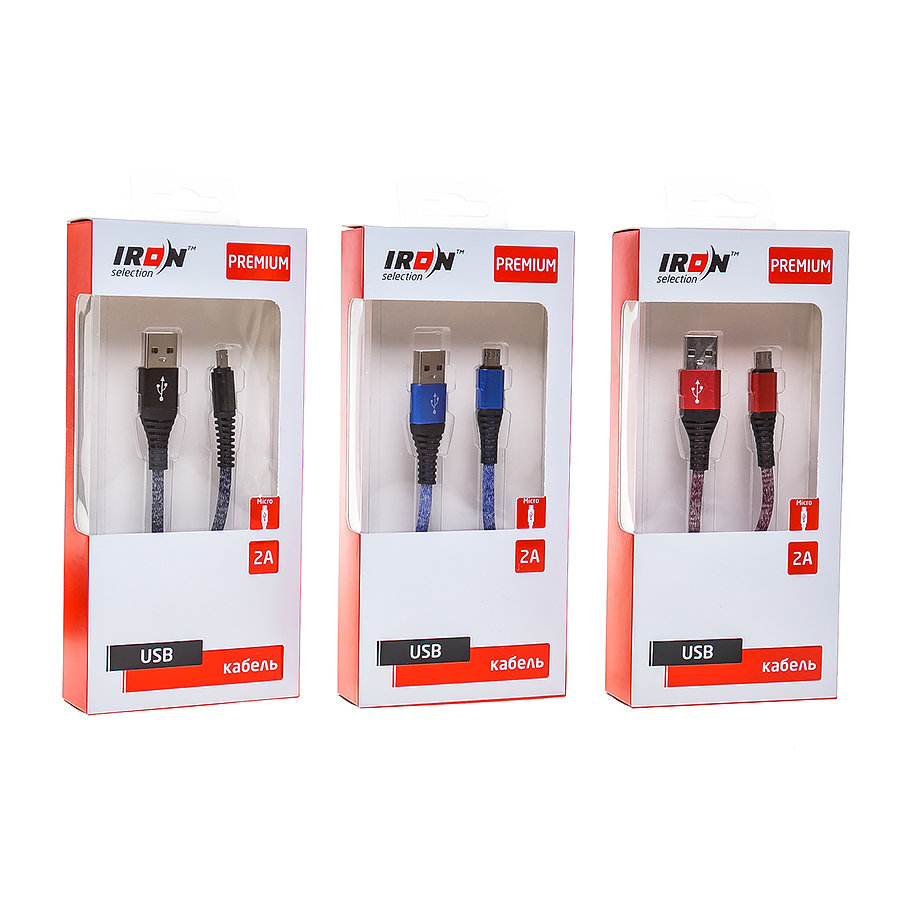Кабель USB - MicroUSB Iron Selection PREMIUM ZT-07m 2A текстиль круглый меланж черный