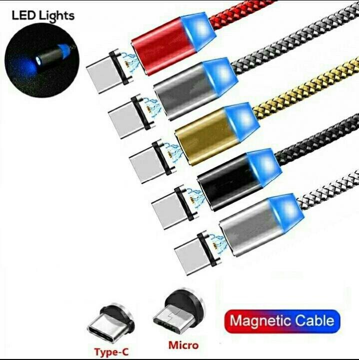 Кабель USB - Type-C МАГНИТНЫЙ LED черный (немного мятая упаковка)