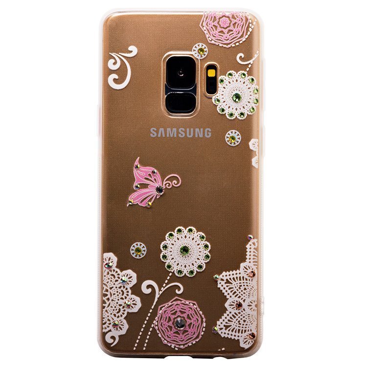 Накладка SC118 Прозрачная с рисунком и стразами Samsung S9 (002)