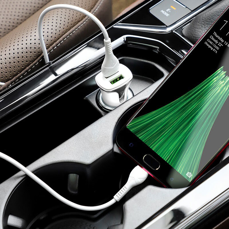 АЗУ HOCO Z31 2 разъема USB 18W, QC3.0 + кабель microUSB, белое