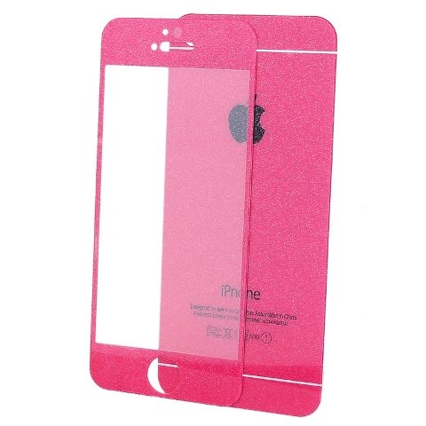 Стекло цветное защитное на дисплей iPhone 5 на 2 стороны розовое