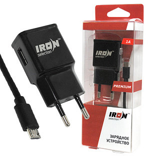 СЗУ с USB IRON Selection PREMIUM + кабель MicroUSB 2A блистер черное