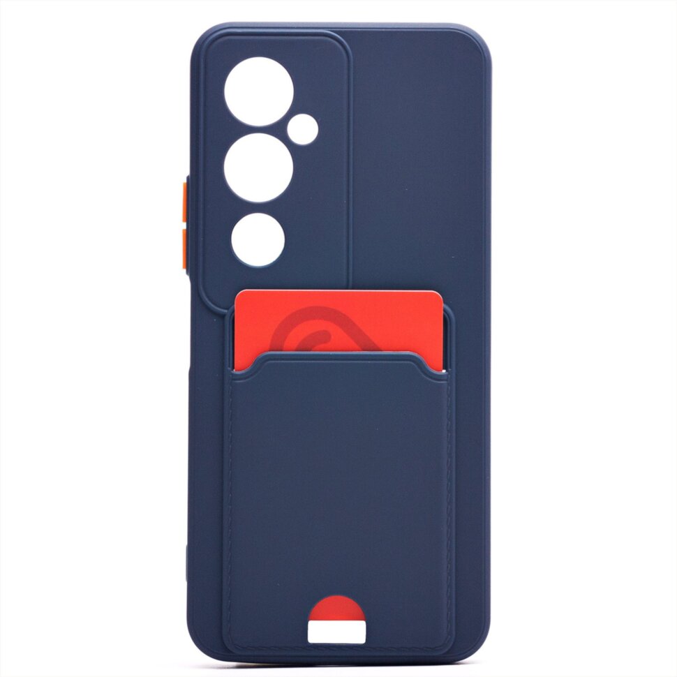 Накладка BUTTON Xiaomi Redmi Note 14 4G, с визитницей, темно-синяя