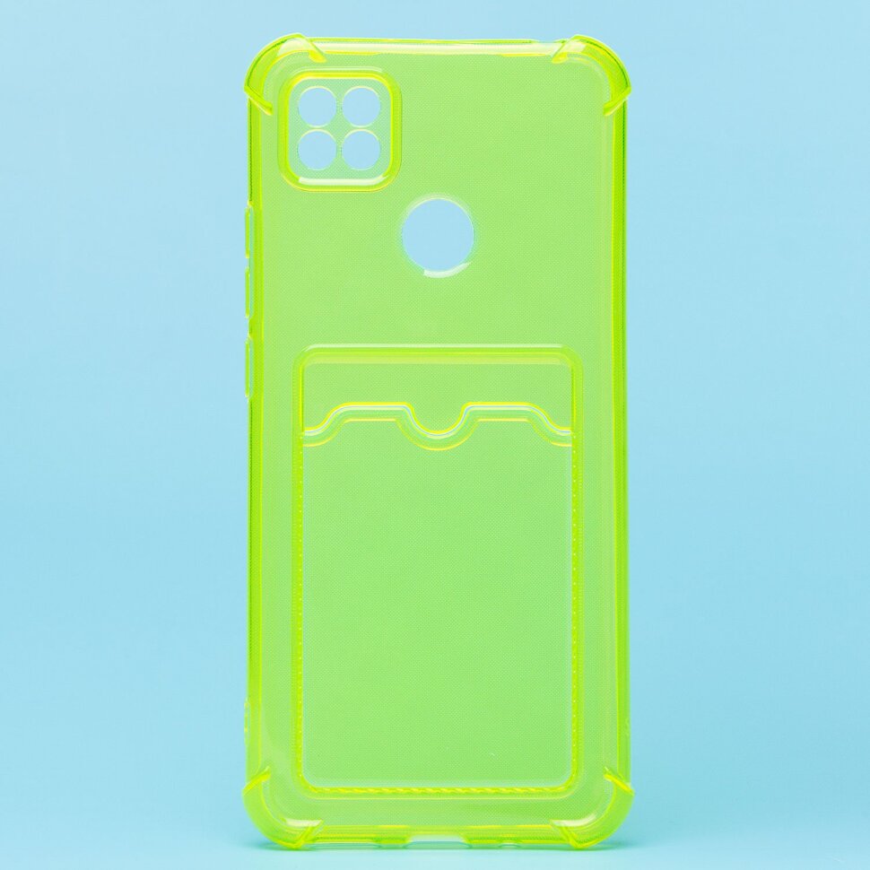 Накладка SC278 Xiaomi Redmi 9C с визитницей + усиленные углы, прозрачная желтая