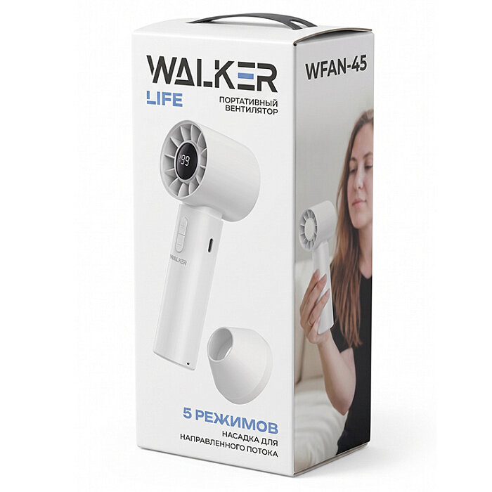 Вентилятор WALKER WFAN-45, с насадкой и дисплеем, белый