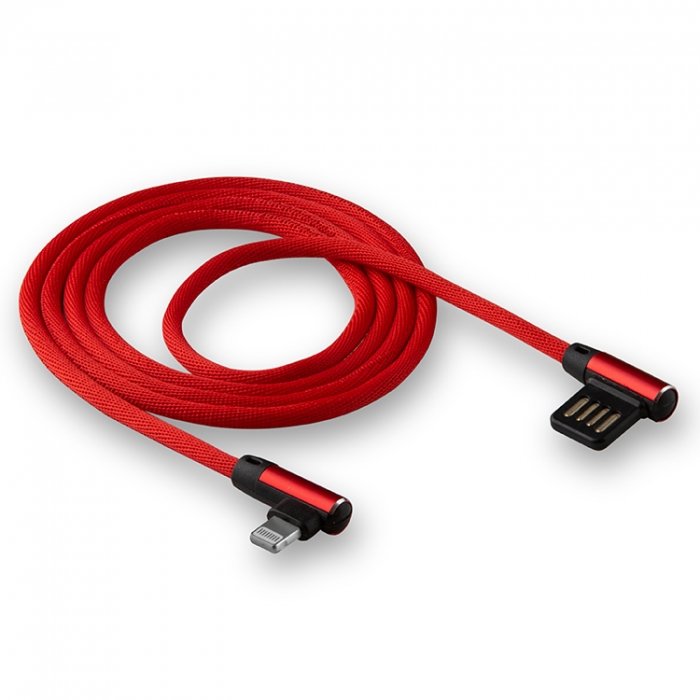 USB кабель на iPhone 5 WALKER C770 ткань угловой разъем красный