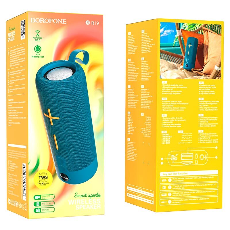 Колонка Bluetooth BOROFONE BR19 Euphony, бирюза