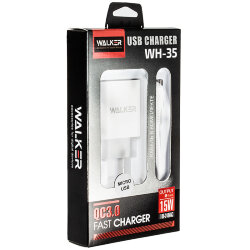 СЗУ WALKER WH-35 1 разъем USB QC3.0 3A, 15W + кабель microUSB, белое