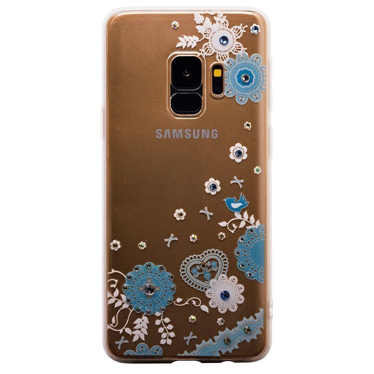 Накладка SC118 Прозрачная с рисунком и стразами Samsung S9 (007)