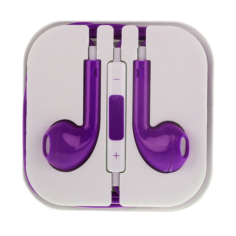 Гарнитура MP3 EaePods с кнопкой ответа и регулятором громкости фиолетовая