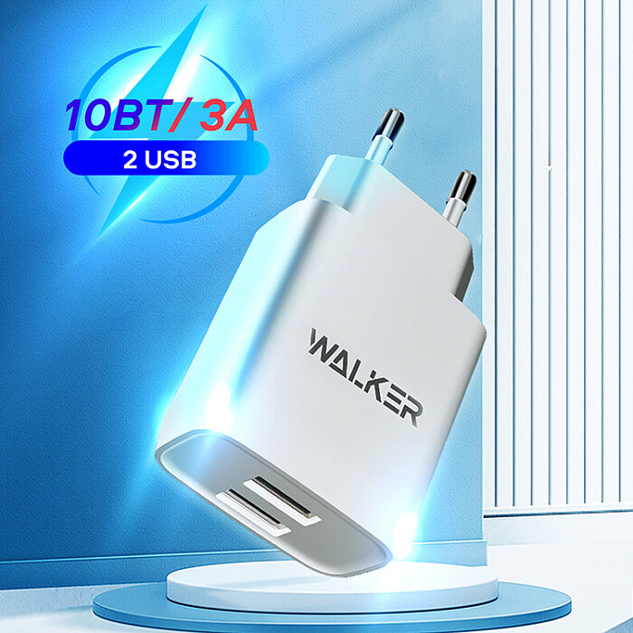 Сетевой адаптер WALKER WH-31 2 разъема USB 2.1A белый