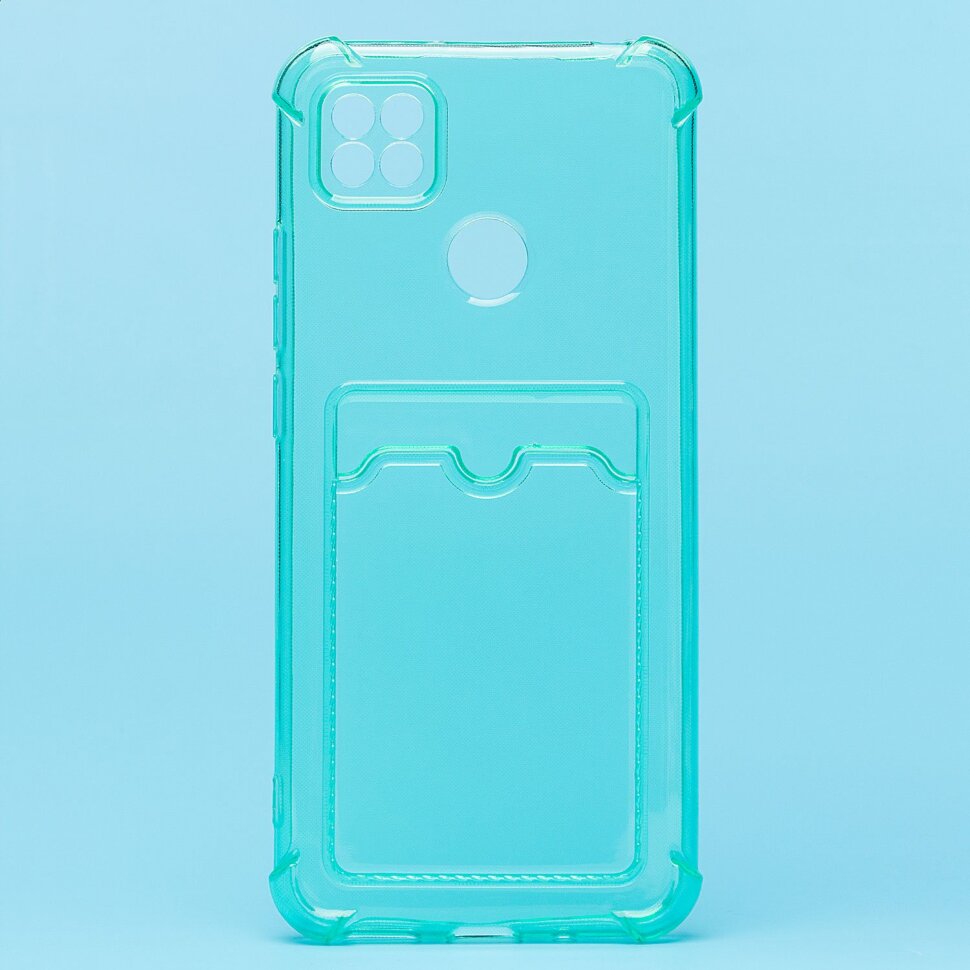 Накладка SC278 Xiaomi Redmi 9C с визитницей + усиленные углы, прозрачная зеленая