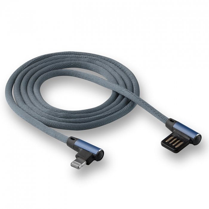 USB кабель на iPhone 5 WALKER C770 ткань угловой разъем серый