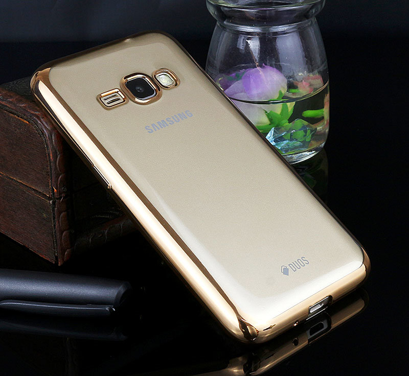 Накладка силиконовая прозрачная Samsung J120 ОБОДОК золотой