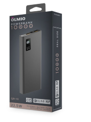 Внешнее ЗУ Olmio QR-10 10000mAh, QC3.0/PD, LCD, 22.5W, серый
