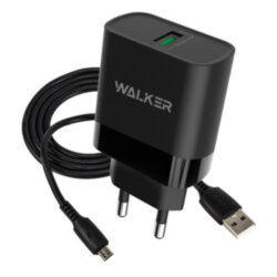 СЗУ WALKER WH-35 1 разъем USB QC3.0 3A, 15W + кабель microUSB, черное