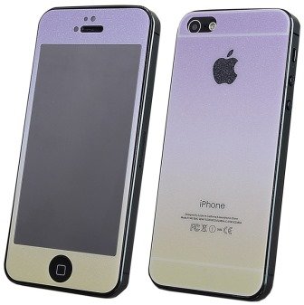 Стекло цветное защитное на дисплей iPhone 5 на 2 стороны сиренево-желтое