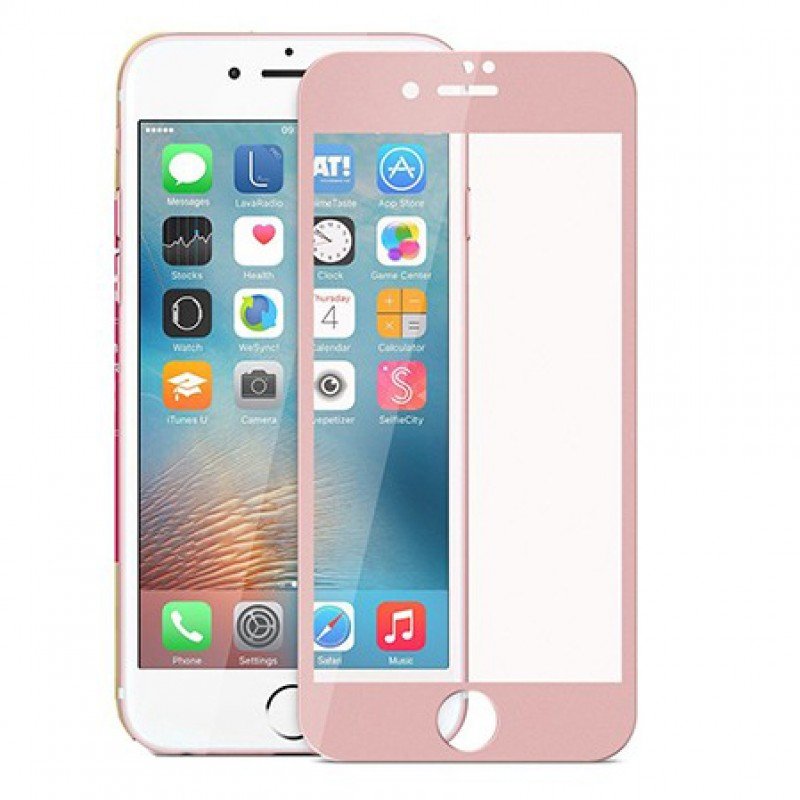 Стекло защитное 4D на дисплей iPhone 6 розовое