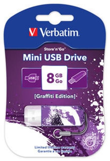Verbatim USB 8GB Mini Graffiti PURPLE
