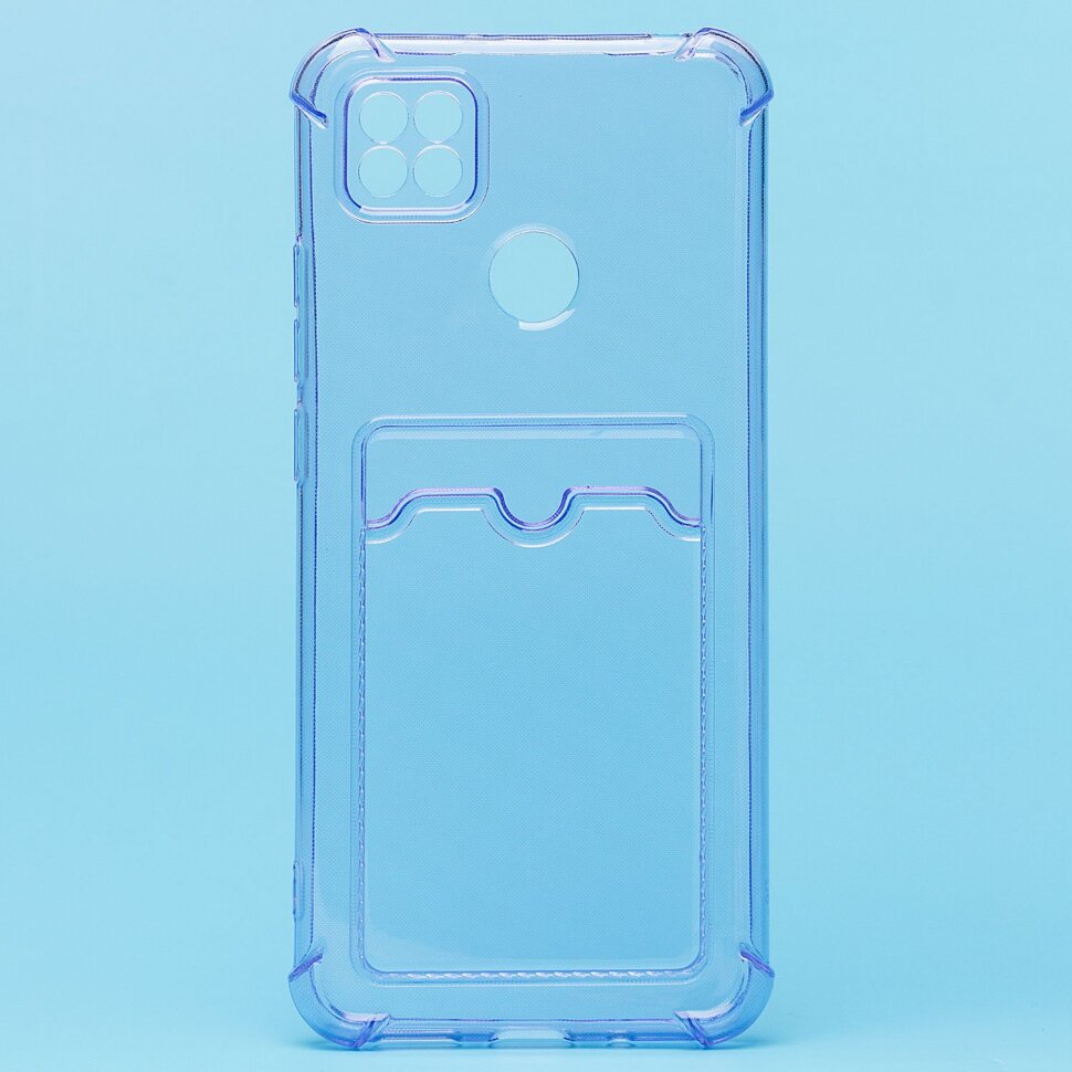 Накладка SC278 Xiaomi Redmi 9C с визитницей + усиленные углы, прозрачная фиолетовая