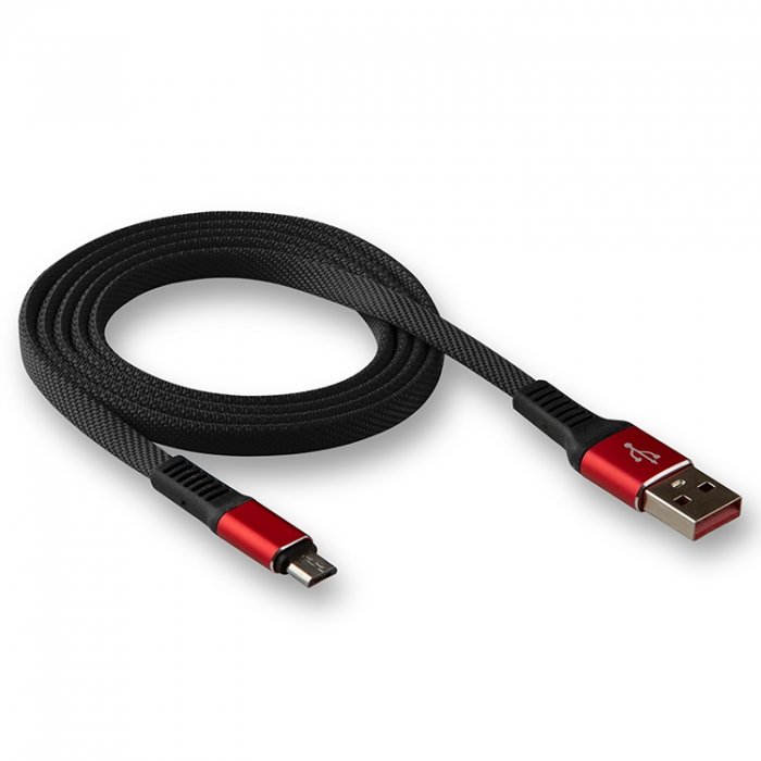 Кабель USB - MicroUSB WALKER C750 ткань плоский с металл.наконечником черный