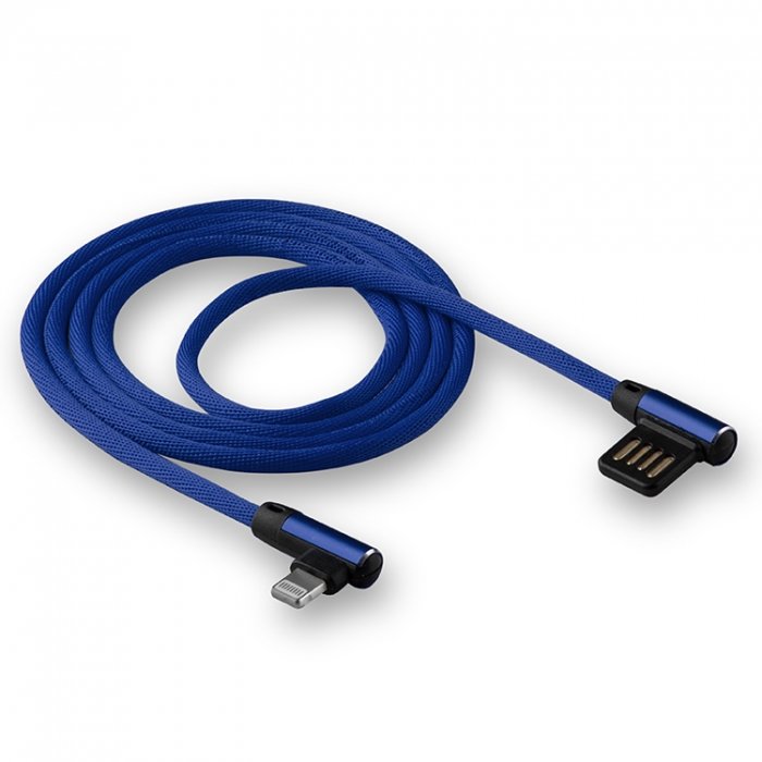 USB кабель на iPhone 5 WALKER C770 ткань угловой разъем синий