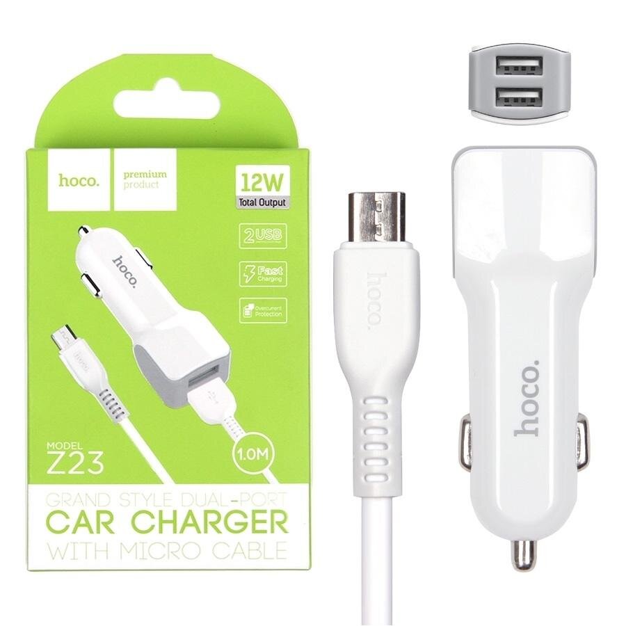 АЗУ HOCO Z23, 2*USB, 2.4A, 12W + кабель microUSB, Soft Touch, белое