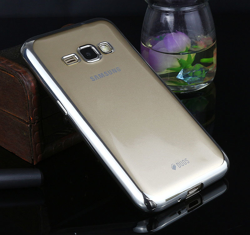 Накладка силиконовая прозрачная Samsung J120 ОБОДОК серебро