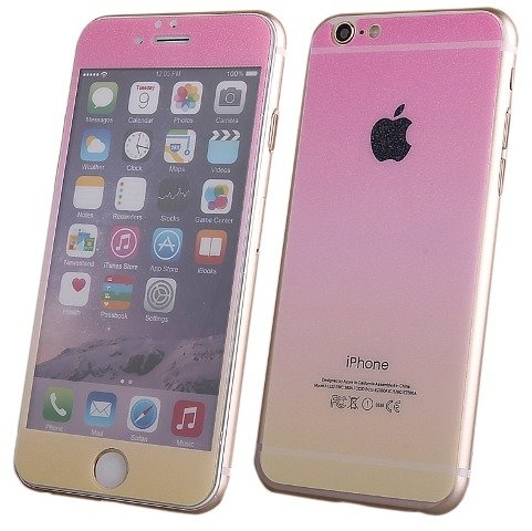 Стекло цветное защитное на дисплей iPhone 6 на 2 стороны розово-желтое