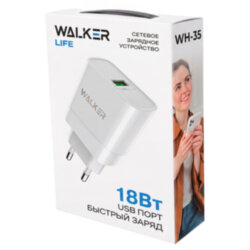 Сетевой адаптер WALKER WH-35 1*USB QC3.0 3A 18W, белый