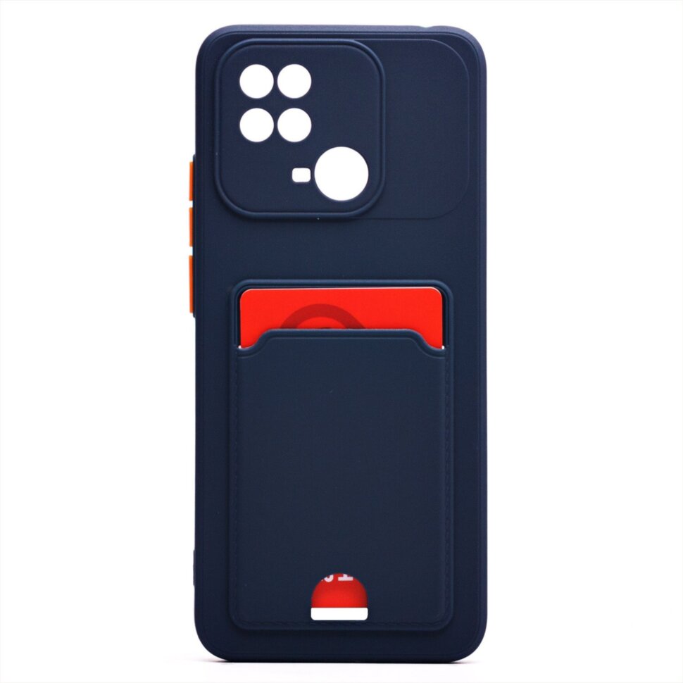 Накладка BUTTON Xiaomi Redmi Note 14 Pro 4G, с визитницей, темно-синяя