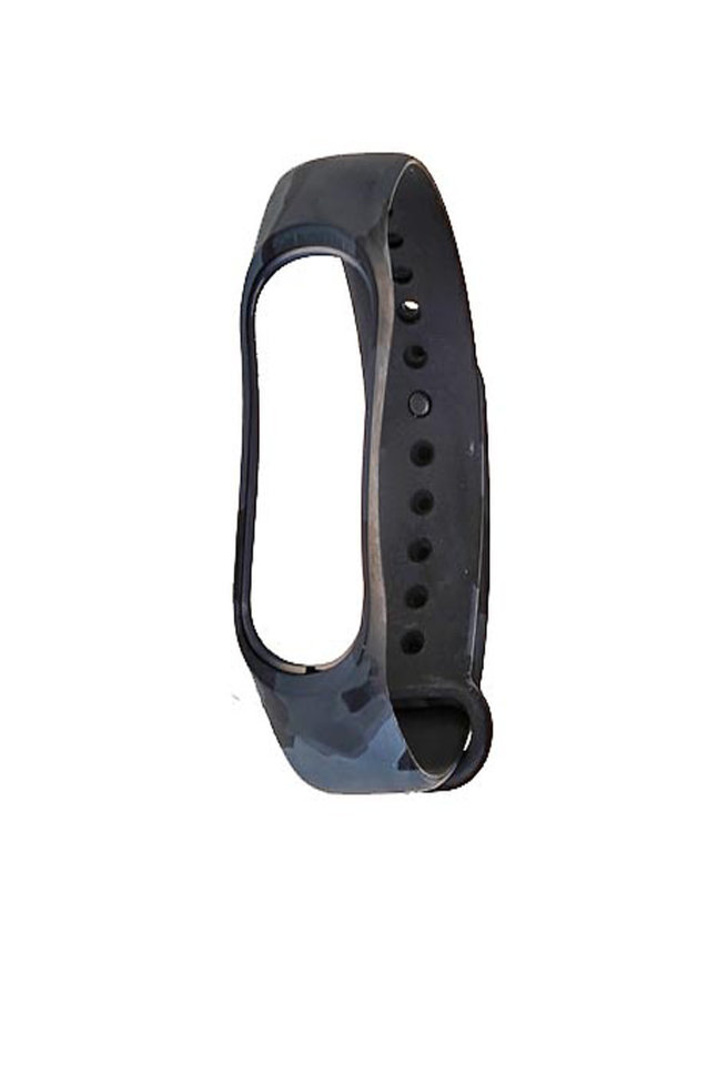 Ремешок силиконовый для Xiaomi Mi Band 3/4 принт Хаки (черно-серый)