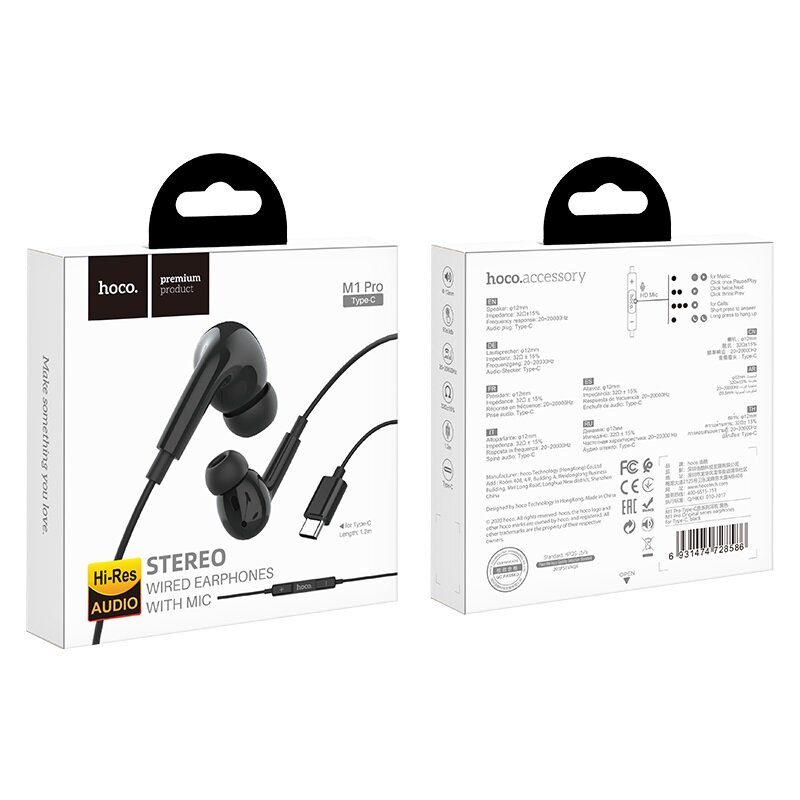 Гарнитура HOCO M1 Pro Original Series Earphone For Type-C, черная