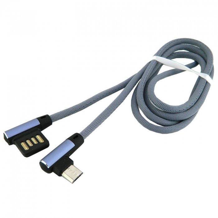 Кабель USB - MicroUSB WALKER C770 ткань угловой разъем серый