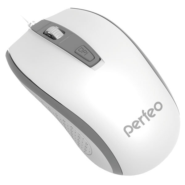Мышь проводная Perfeo PROFIL, USB, 4 кнопки, бело-серая