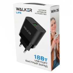 Сетевой адаптер WALKER WH-35 1*USB QC3.0 3A 18W, черный