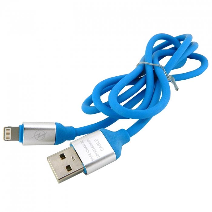USB кабель на iPhone 5 WALKER C530 рифленый голубой