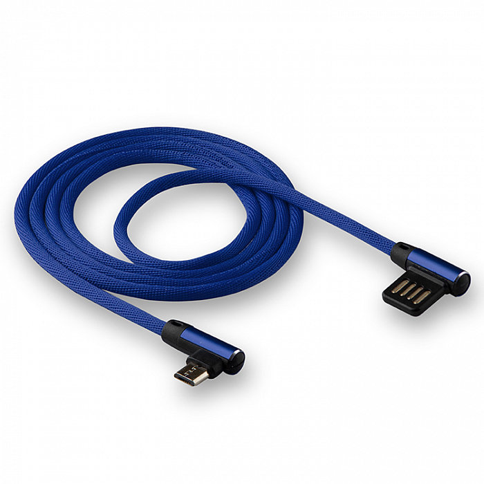 Кабель USB - MicroUSB WALKER C770 ткань угловой разъем синий