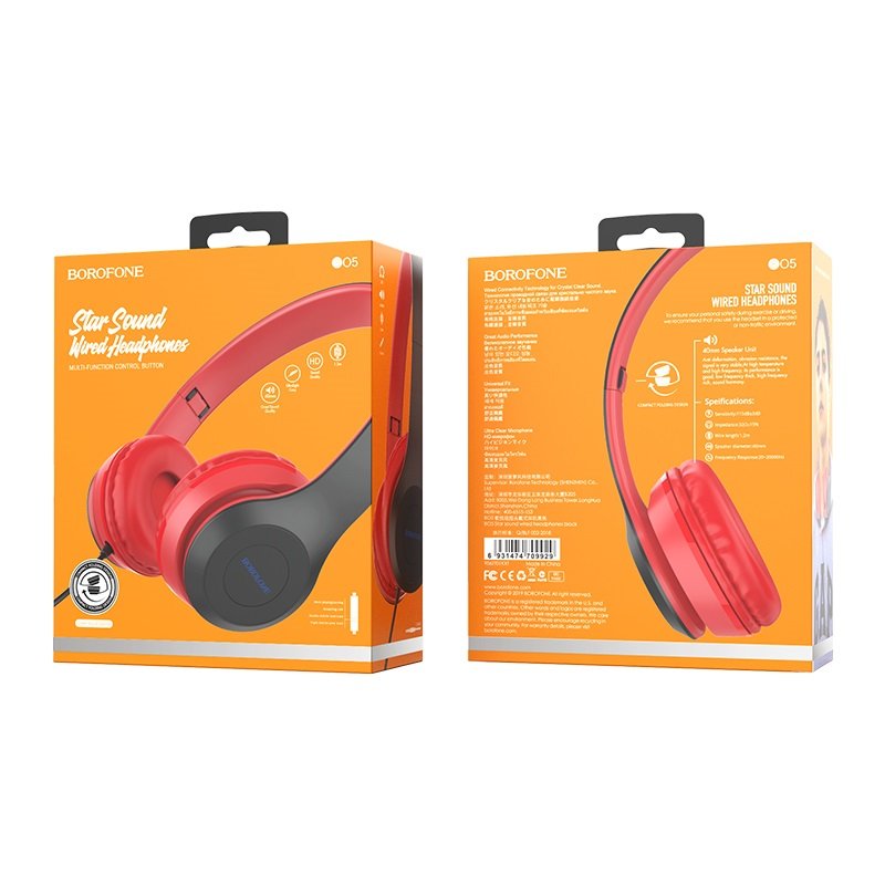 Гарнитура BOROFONE BO5 Star Sound, полноразмерная, красная