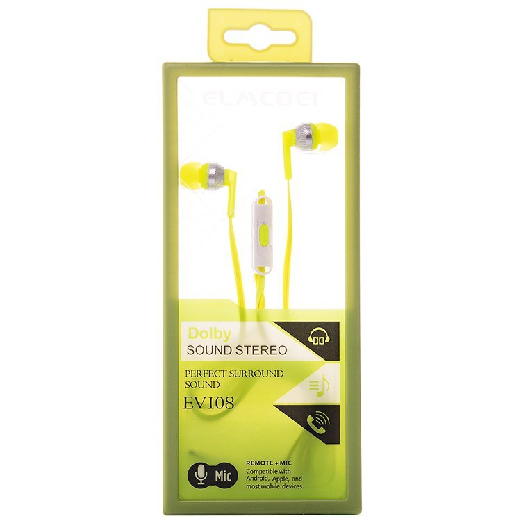 Гарнитура MP3 Elmcoei EV108 Dolby с кнопкой ответа желтая