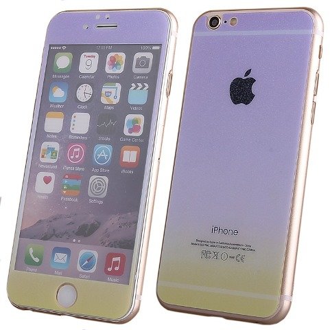 Стекло цветное защитное на дисплей iPhone 6 на 2 стороны сиренево-желтое