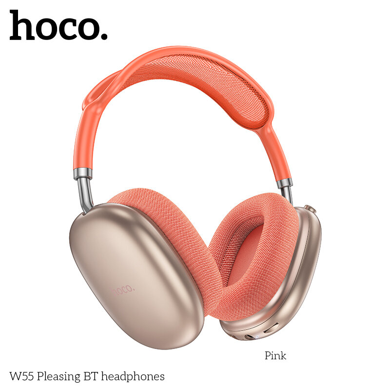 Гарнитура Bluetooth HOCO W55 Pleasing, bluetooth 5.4, полноразмерная, розовая