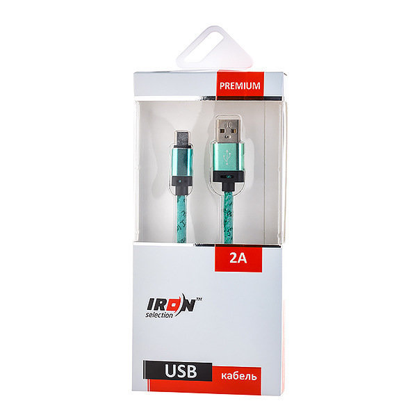 Кабель USB - Type-C IRON Selection PREMIUM 2A прорезиненный с рисунком зеленый